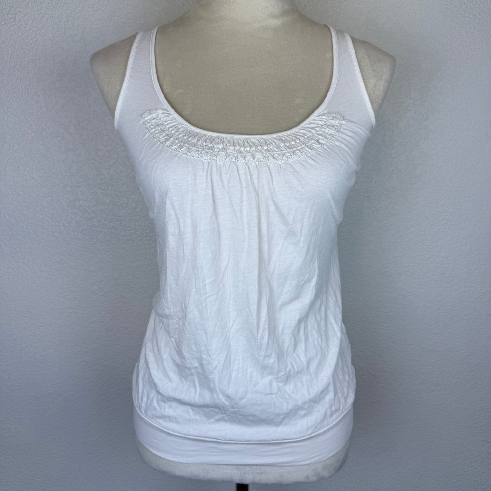 American Eagle Outfitters White Crisscross Back Ruffle Front Tank Top Women's XS